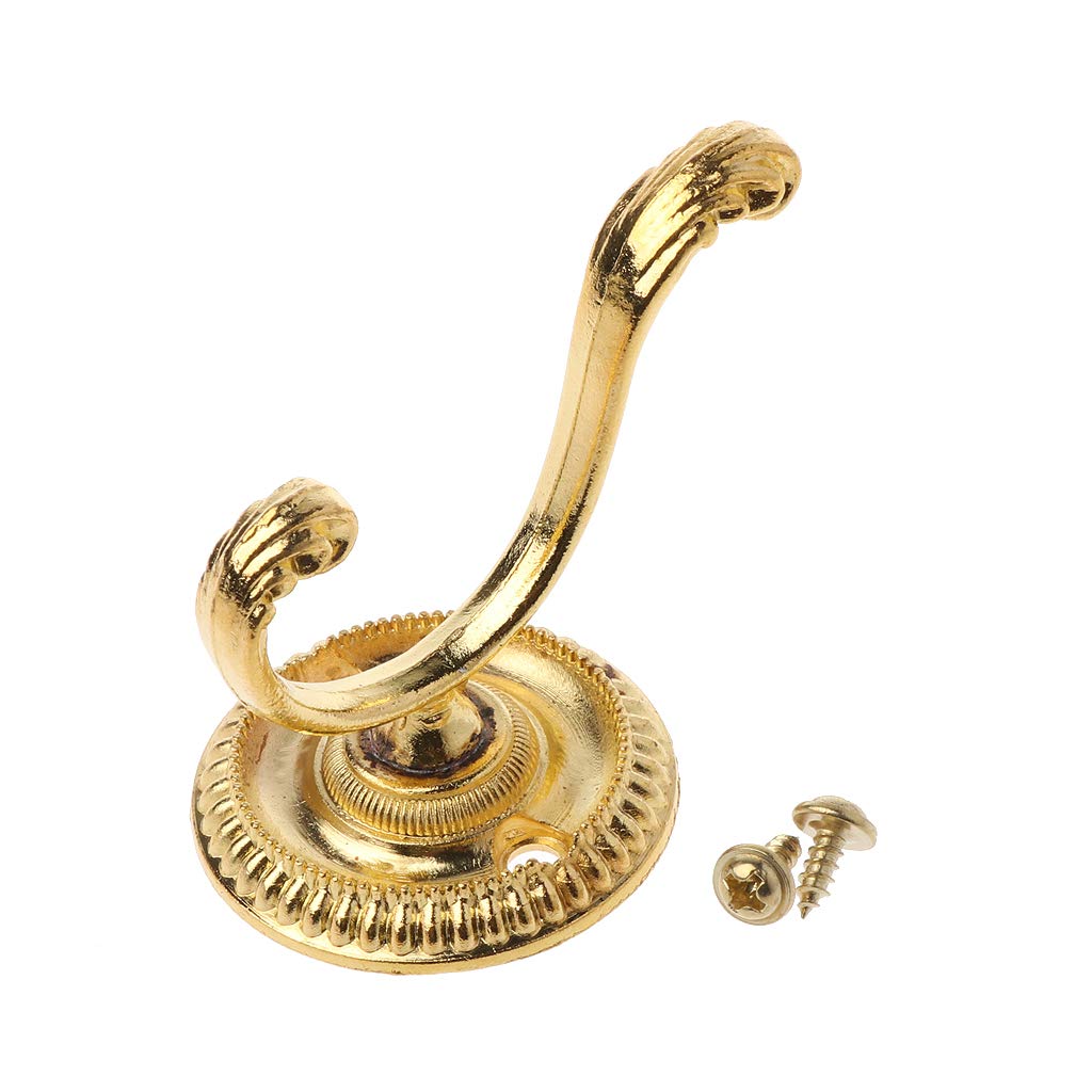 Qishgo Gold Heavy Duty Wall Hooks Antique Hanger Sturdy Decorative Coat Racks Alloy Double Hook For Hanging Hats Towels Keys.