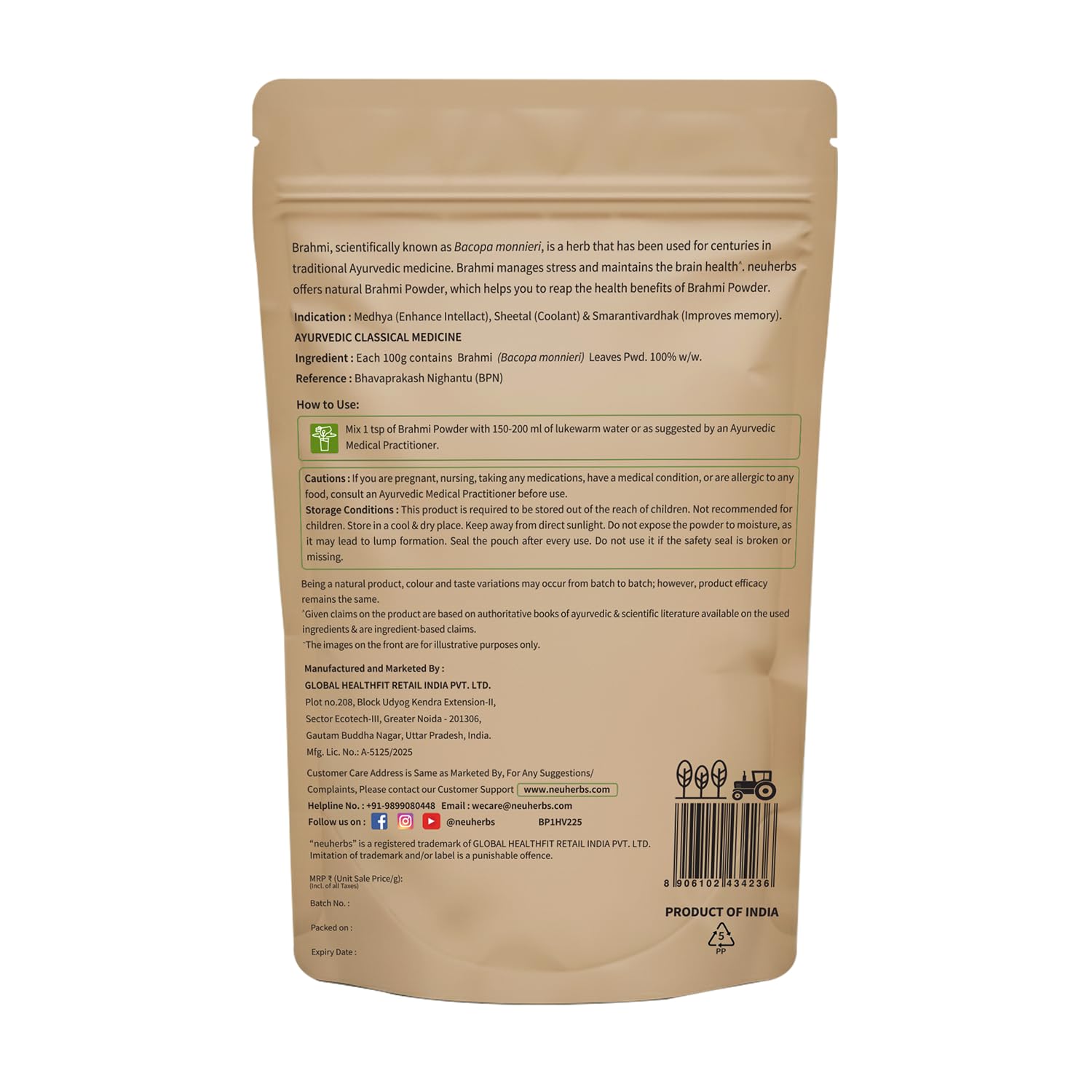 Neuherbs Brahmi Powder - 100g For Men & Women | Ayurvedic Care To Manage Stress & Boost Brain Health | Rich in Antioxident | 100% Pure & Natural | No Added Preservatives 3