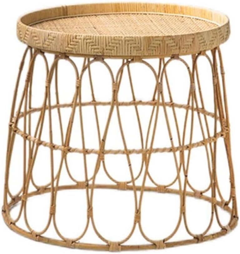 Amazon.com: SBOJI Round Rattan Tea Table, Original Wood Color Small ...