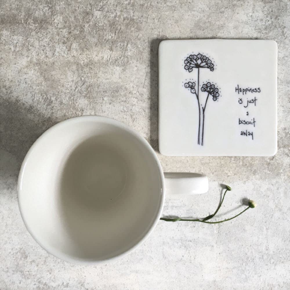 East of India Square Porcelain Coaster - Happiness is just a biscuit away, White - Image 2