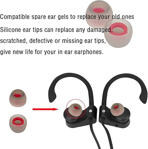 Miniatura 5 de 10 pares de puntas pequeñas de repuesto para auriculares intraurales, cubiertas de silicona para auriculares intraurales, puntas de goma (rojo