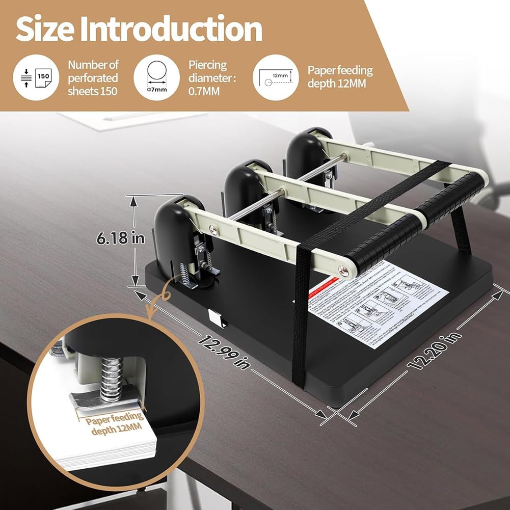 Taglierina Sostituibile, Punch Professionale A 3 Fori, Capacità di 150 Fogli, Manico Ergonomico, Vassoio Grande