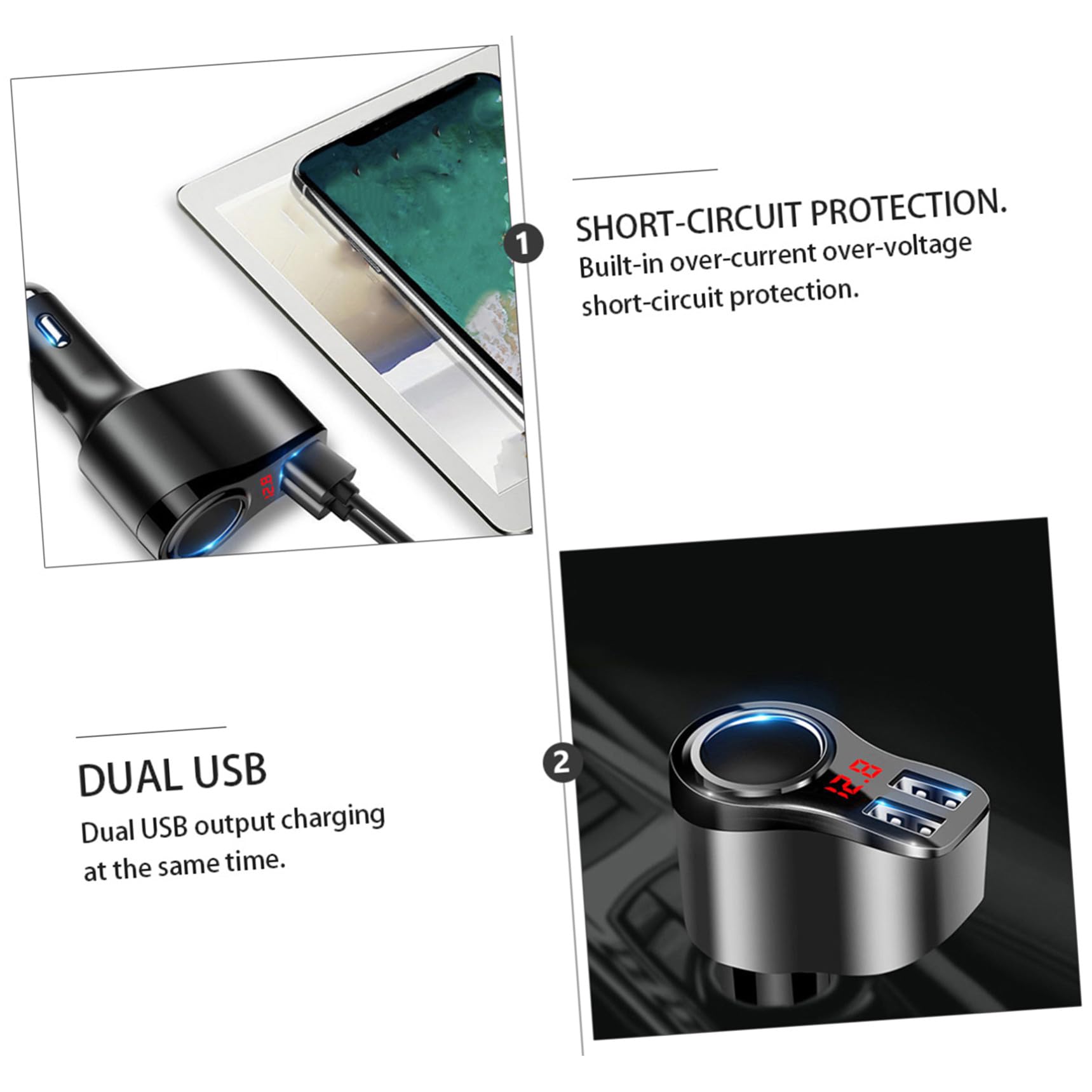 Cargador Rápido para Coche De Metal Cargador De Coche Pantalla Digital De Teléfono Móvil USB Dual para Viajes