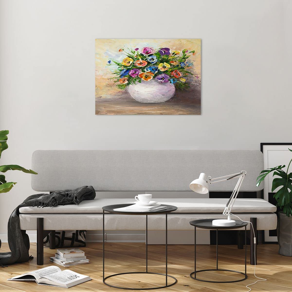 Quadro su tela, Bouquet di fiori colorati imitazione pittura - 120x80