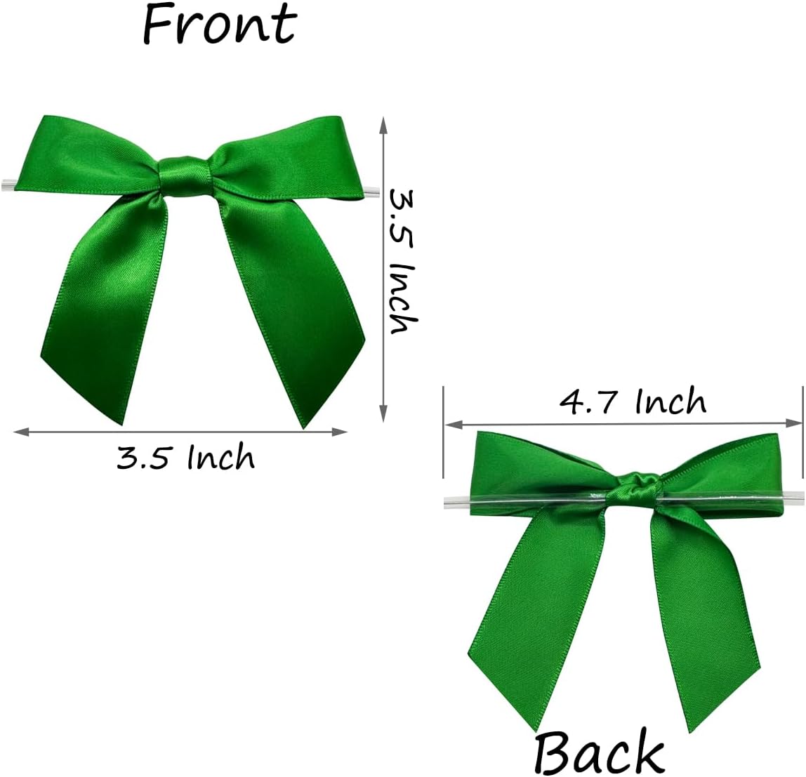 50 PCS 3.5" Green Ribbon Bows for Gift Wrapping Premade Satin Twist Tie Bows for Craft Sewing Scrapbooking Wedding Birthday Christmas and Easter Festival Gift Wrapping - Image 2