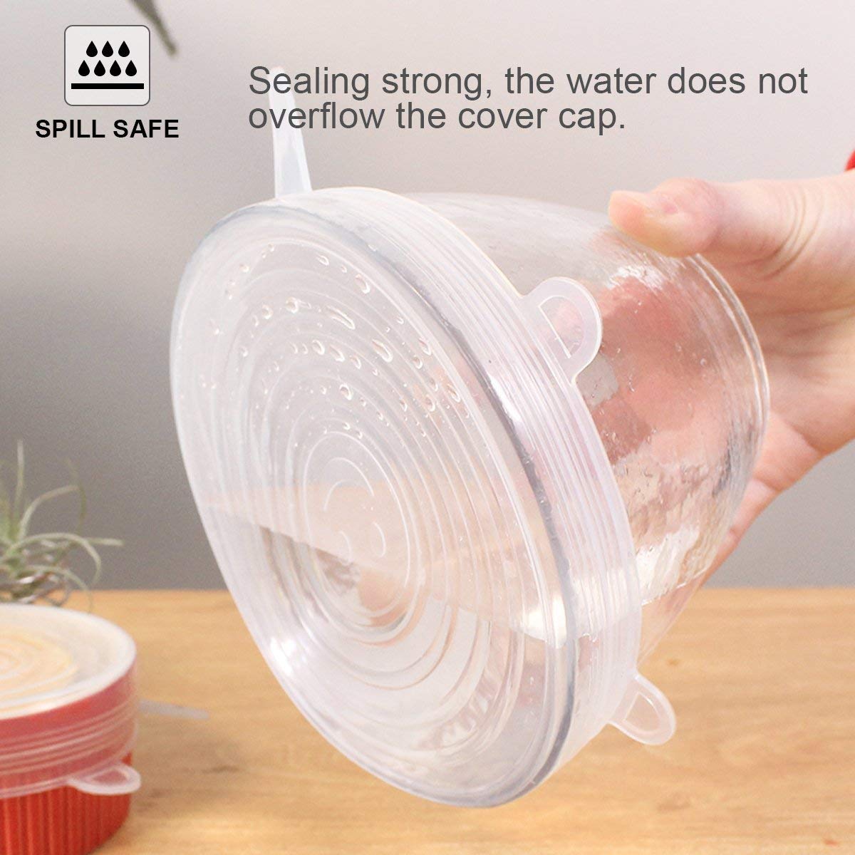 Stretchable Silicone Lid, 12-Pack in Various Sizes Silicone Stretch Lid for Bowl, Jar, Glassware, Food Saver Covers Safe in the dishwasher, microwave and freezer — Amazon image 3