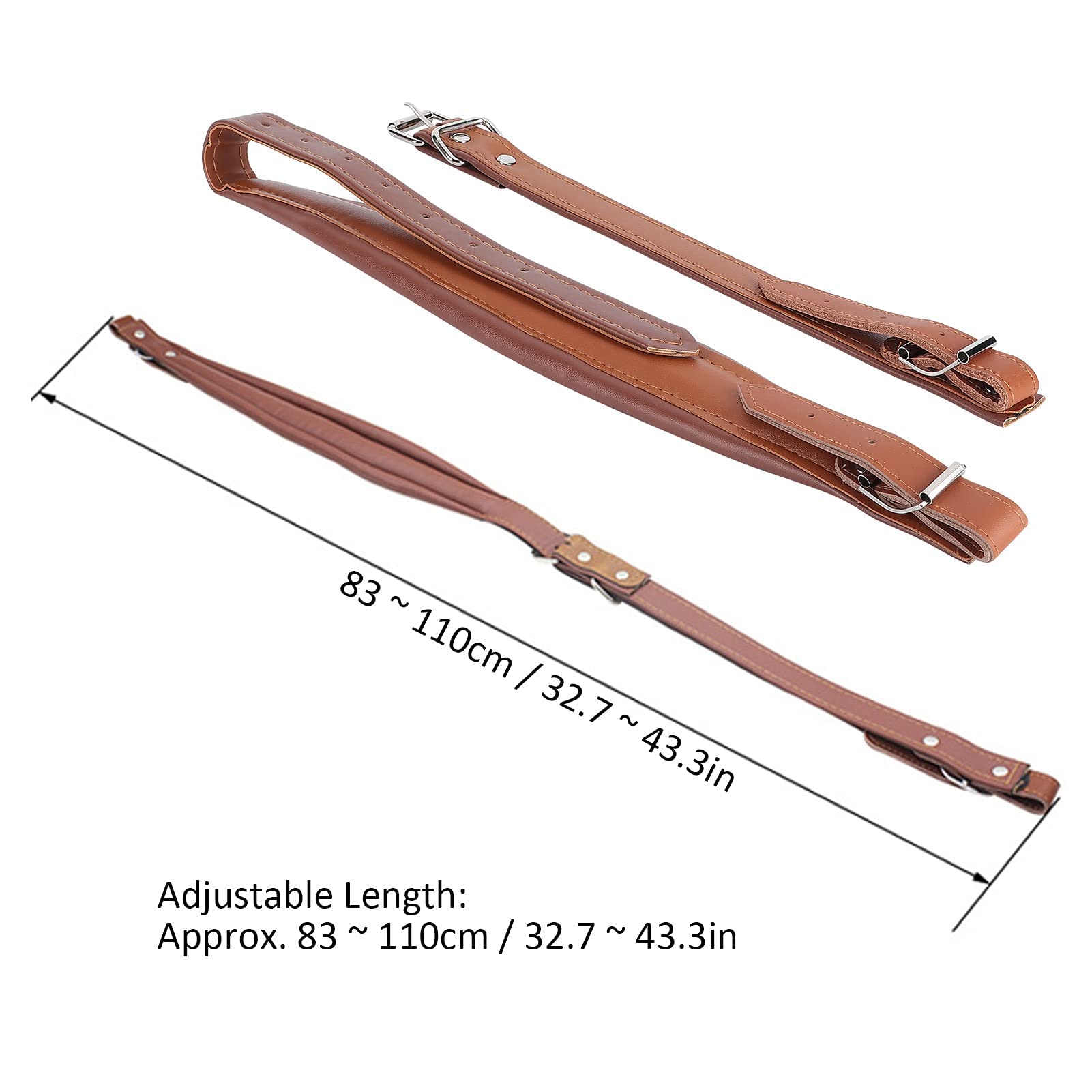 LiebeWH 2Pcs Akkordeon Schultergurte 83-110cm Verstellbare Akkordeon Gurt PU Lederriemen Zubehör mit Stabilen Schnallen für 16-120 Bass Coffee