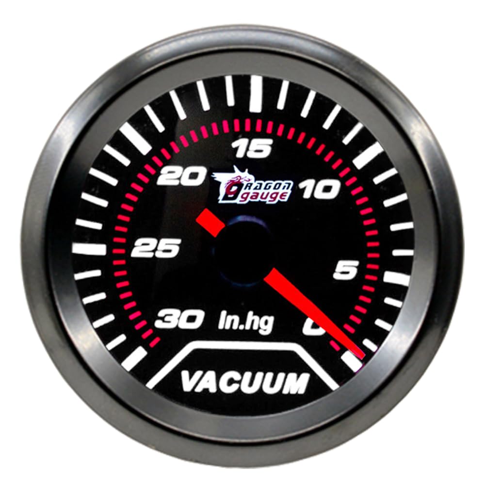 ETOPARS Universelle Voiture Jauge de Vide 2 Pouces 52mm Jauge d'aspirateur de Voiture Boost Vacuum Pointeur Manometre Blanc Lumière Indicateur Instruments Fumée Automobile
