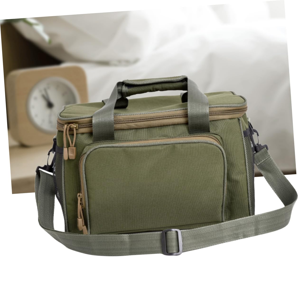 Happyyami Torba Wędkarska Oxford Fabric Z Podwójnym Zamkiem Błyskawicznym Do Przechowywania Kołowrotków Haczyków Przynęt Żyłek Zielona ​​37x25x25cm
