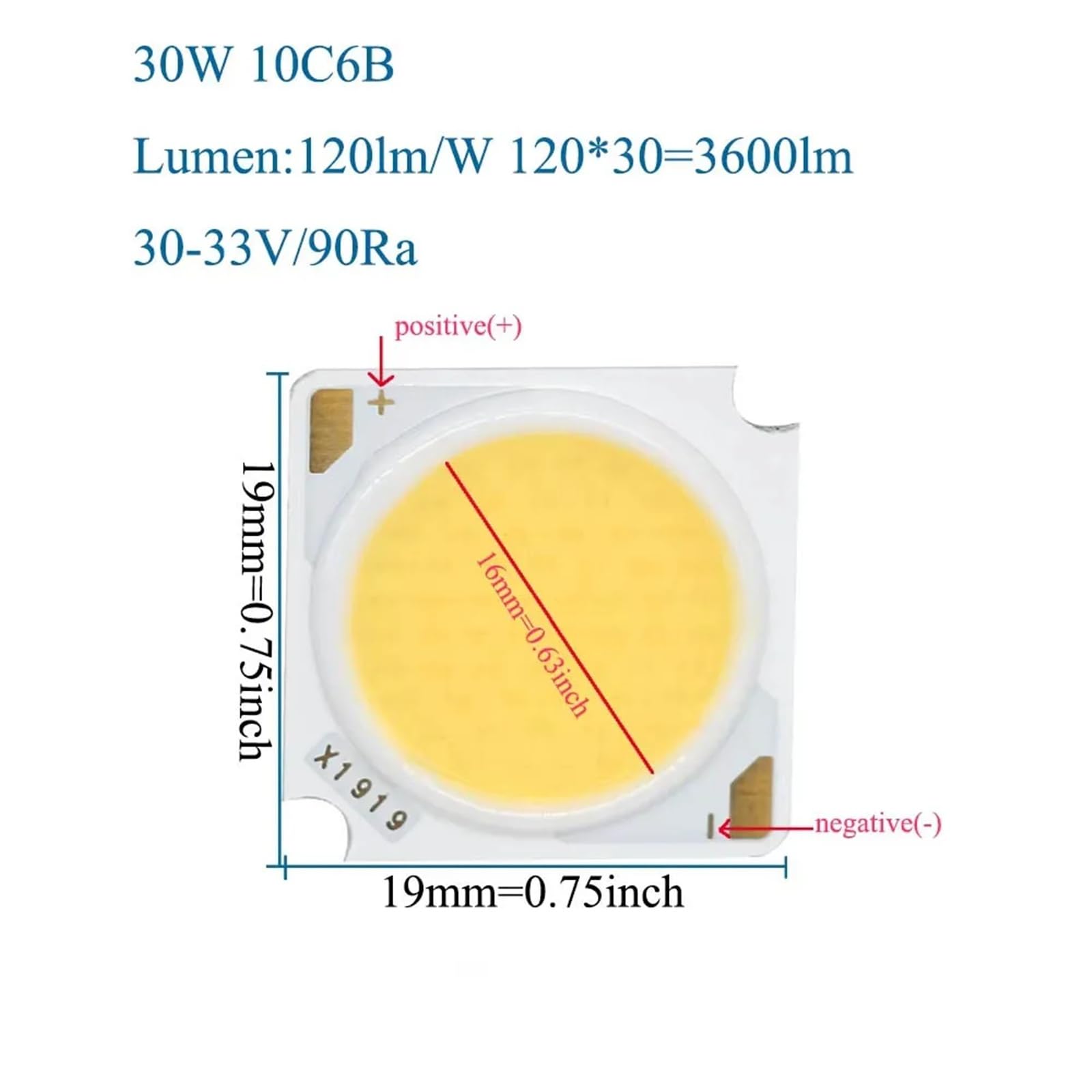 100pcs 10W 20W 30W 40W 50W High CRI90 COB LED Light-Emitting Diode Chip 1919 LED Ra90 Led Cob — view 5