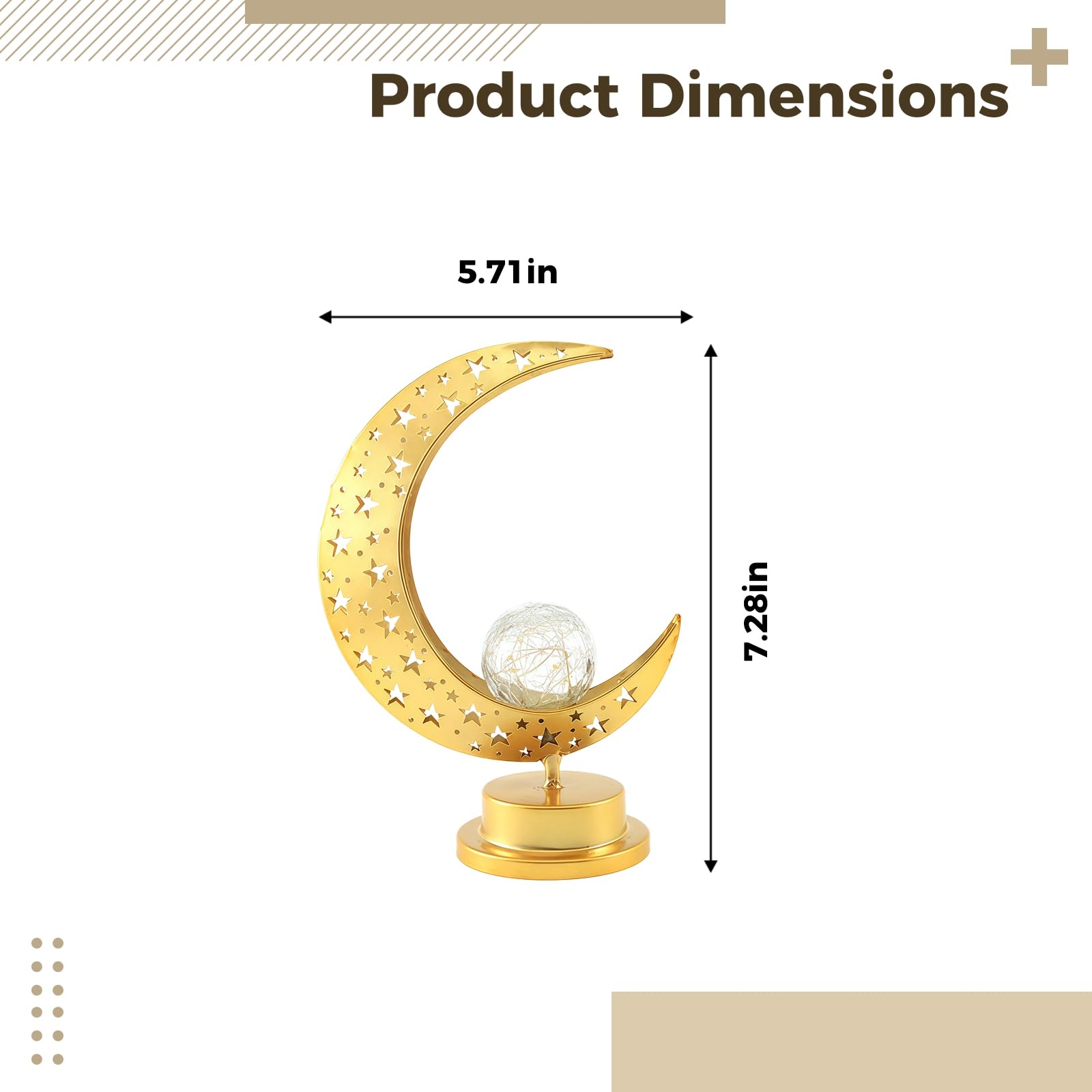 Ramadan LED Light Moon Castle Lantern, metalowa mini dekoracyjna z rzeźbami w kształcie księżyca, zasilanie bateryjne, dekoracyjne światła do wewnątrz i na zewnątrz, ekspozycja na blat, złote