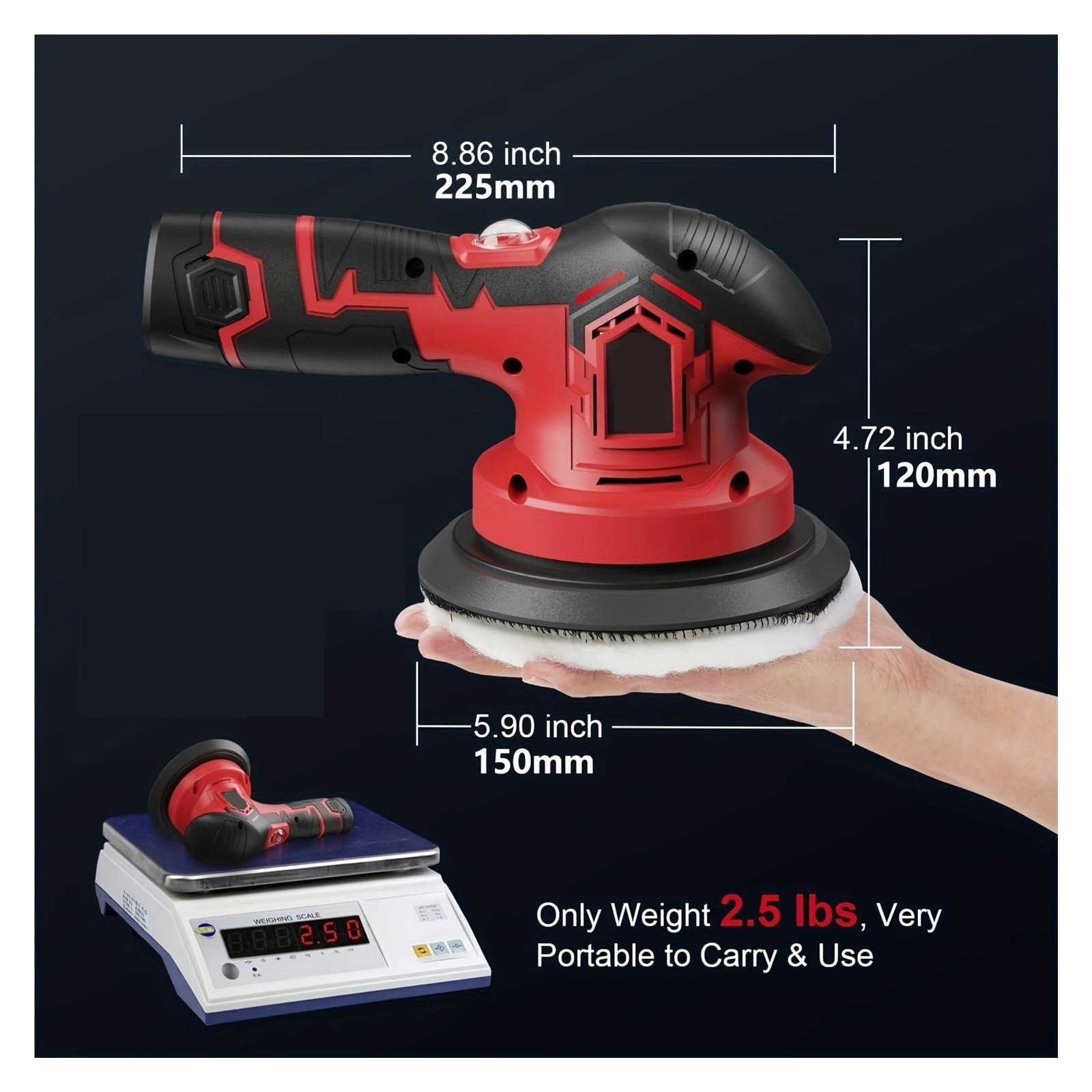 Lucidatrice for auto elettrica a 6 velocità, mini lucidatrice senza fili, 12 V (senza batteria), Basse vibrazioni