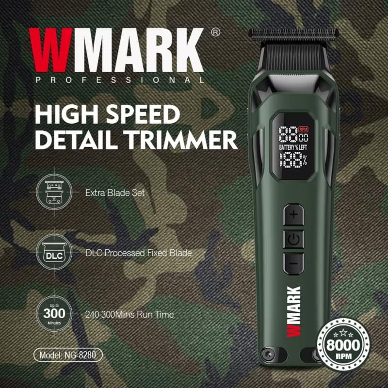Image of WMARK NG-8280 Premium 6000-8000RPM 5 Speed Digital Display DLC coating Blade Pro Li Outliner Cordless T Blade Hair Clipper 0 Gap Outlining for Barber Runtime 300min, With Extra Blade Set, Model 35