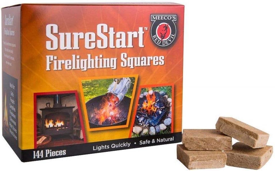 Meeco's Red Devil 419 SureStart Firelighting Squares (Pack of 144) - Quick & Easy Fire Starters for Fireplaces, Wood Stoves, Campfires & Grills - Burns 8-12 Minutes, Even When Wet - Made in Germany