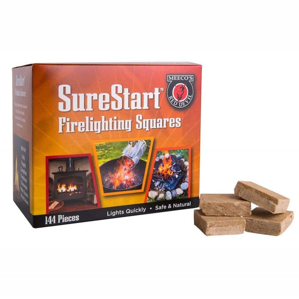 MEECO'S RED DEVIL Surestart® Firelighting Squares Pack of 144 - Quick Lighting for Indoor/Outdoor Fireplaces, Wood Stoves, Pellet Stoves, Campfires, Fire Pits, Smoker Grills, & Pizza Ovens