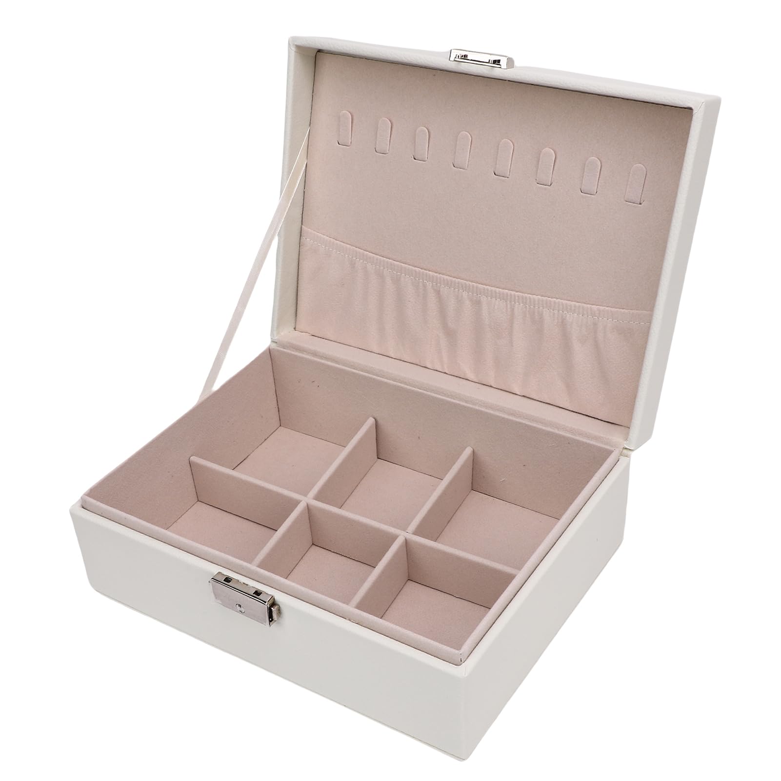 Jelquix 2 Layer Leather Jewelry Storage Box, Elegant Lockable Jewelry Organizer Storage Case with Lock and Removable Tray for Rings Earrings Bracelets Necklaces
