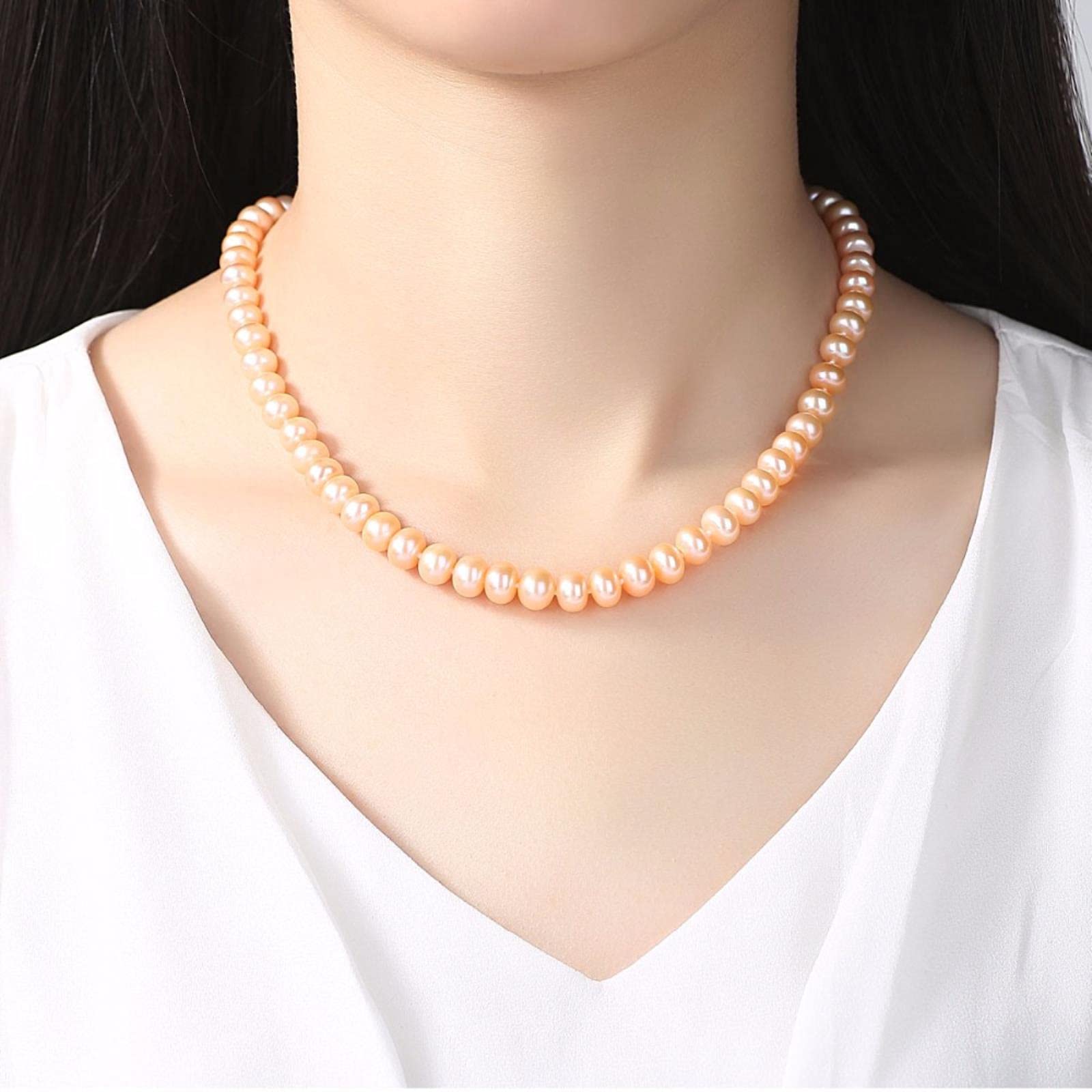 LOKILOKI Gioielli di Perle Collana di Perle d'Acqua Dolce Fini Collana di Perle Naturali 8-9mm Girocollo in Pietra Bianca, Rosa, Multicolore per Donna