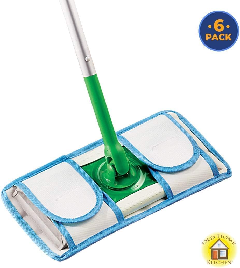 Microfiber Reusable Mop Pad | Durable Machine Washable Floor Cleaning Pads | Swiffer Compatible Dry Mop Pads (6 Pack)