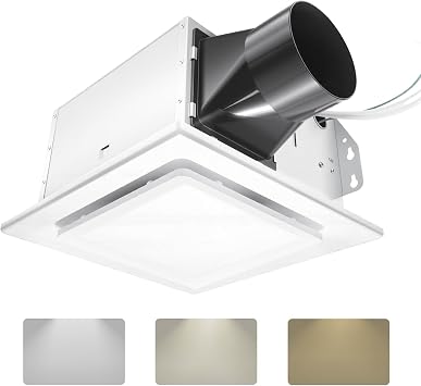 Bathroom Exhaust Fan with Light Combo,175CFM & 1.5 Sones,3-Color LED | 1.5 Sones,175CFM,3000K/4500K/6000K 3-Color Light,10x11 Mount,Ventilation Fan,4" Duct for Bathroom/Garage/Home