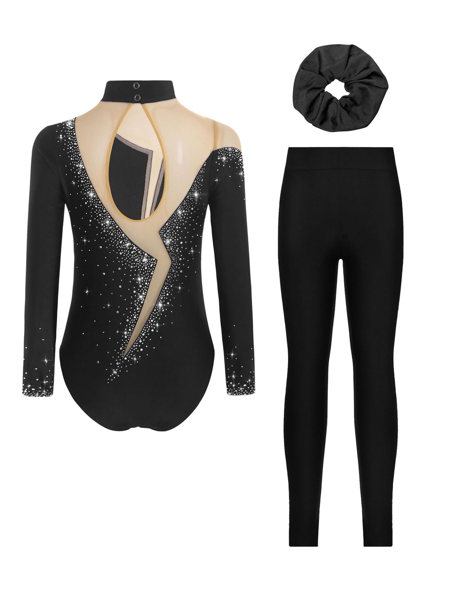 Bambini Tuta Danza Ragazze Strass Glitter Con Pantaloni Lunghi Cerchietto Manica Lunga Ginnastica Tuta Danza