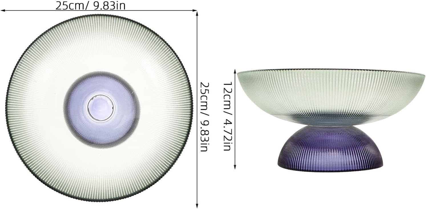 Glass Fruit Platter with Brass Gold Detailing round Pedestal Fruit Bowl for Living Room and Dining Table Vintage Style Serving Tray for Candy Snacks