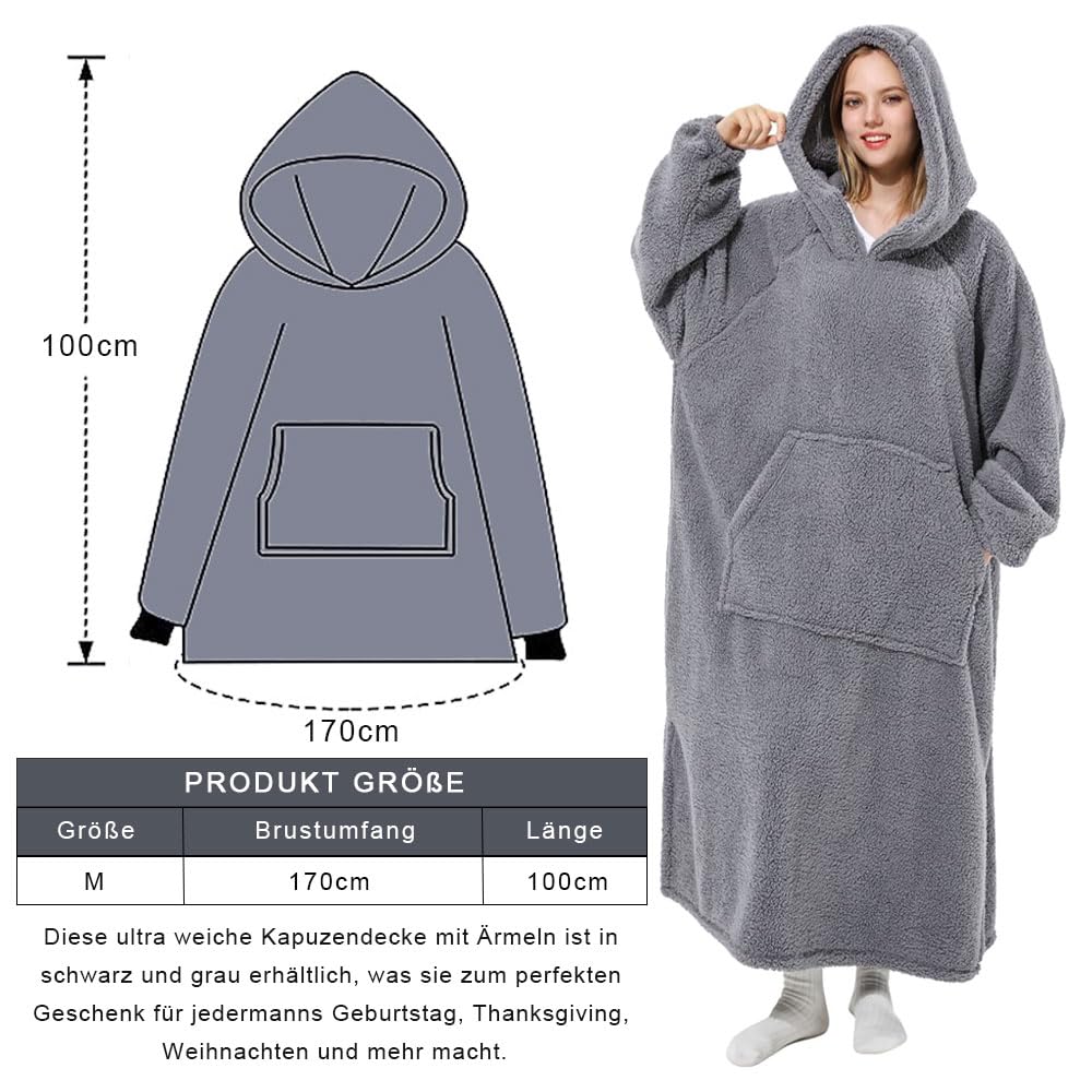 Voarge Sudadera con capucha y mangas, manta con capucha, manta de techo, manta portátil, como regalo para mujeres y mujeres