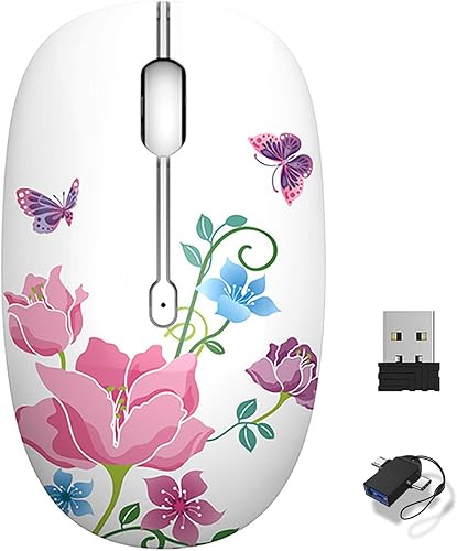 Lindo mouse inalámbrico, 2.4G silencioso para oficina y negocios, con receptor USB, 1200 DPI, ratones ópticos para laptop, laptop, PC, computadora