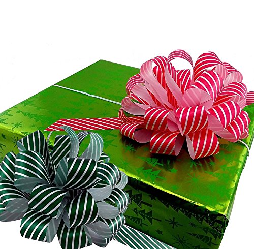 Assorted Large Christmas Pull Bows For Gifts, Wreaths, Garlands - 8" Wide, Set Of 9, Metallic Red, Green, Gold, Silver #TOP3