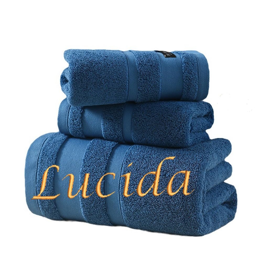 Hdlove Blue Personalised Towel With Name, Custom Embroidered Namelogo Hand Towel, Face Cloth, Towel Sheet, Beach Swimming Towel For Home, Hotel, Spa, Club, Sauna, Beauty Salon(,Bath Sheet: 70X140cm)