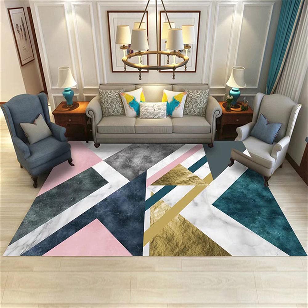 Tapis de chambre bleu et or rose résistant aux taches pour nettoyer facilement