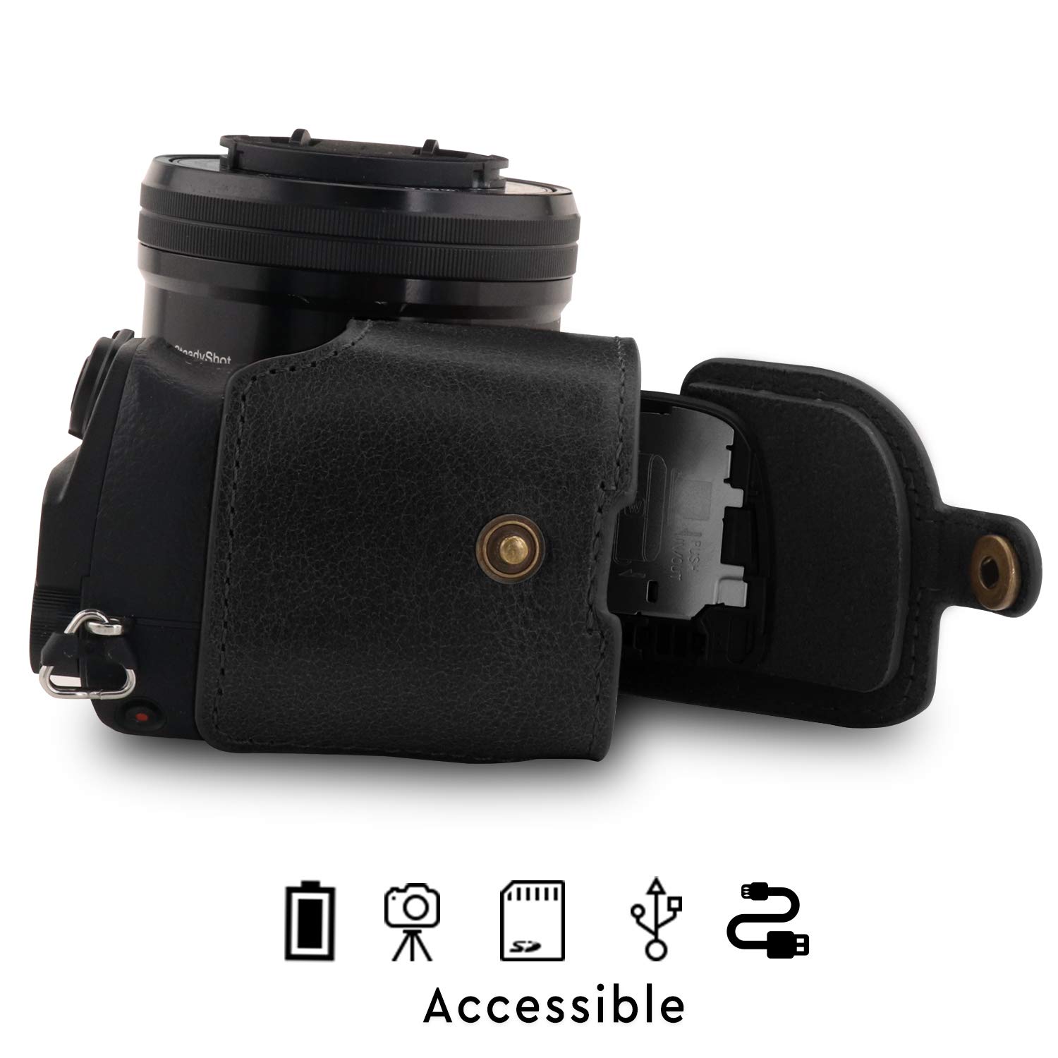 MegaGear Ever Ready - Custodia per fotocamera in vera pelle, compatibile con Sony Alpha A6100, A6400 (16-50 mm)