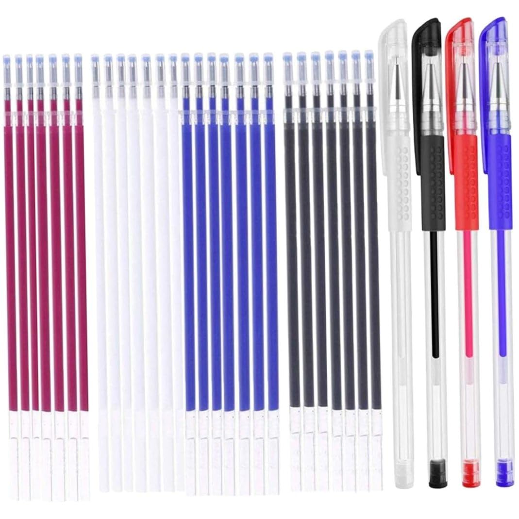 Riouwal 4pcs Heat Erasable Pens Fabric Marking Pens with 28pcs Refills for Quilting, Sewing, DIY Dressmaking (4 Colors)
