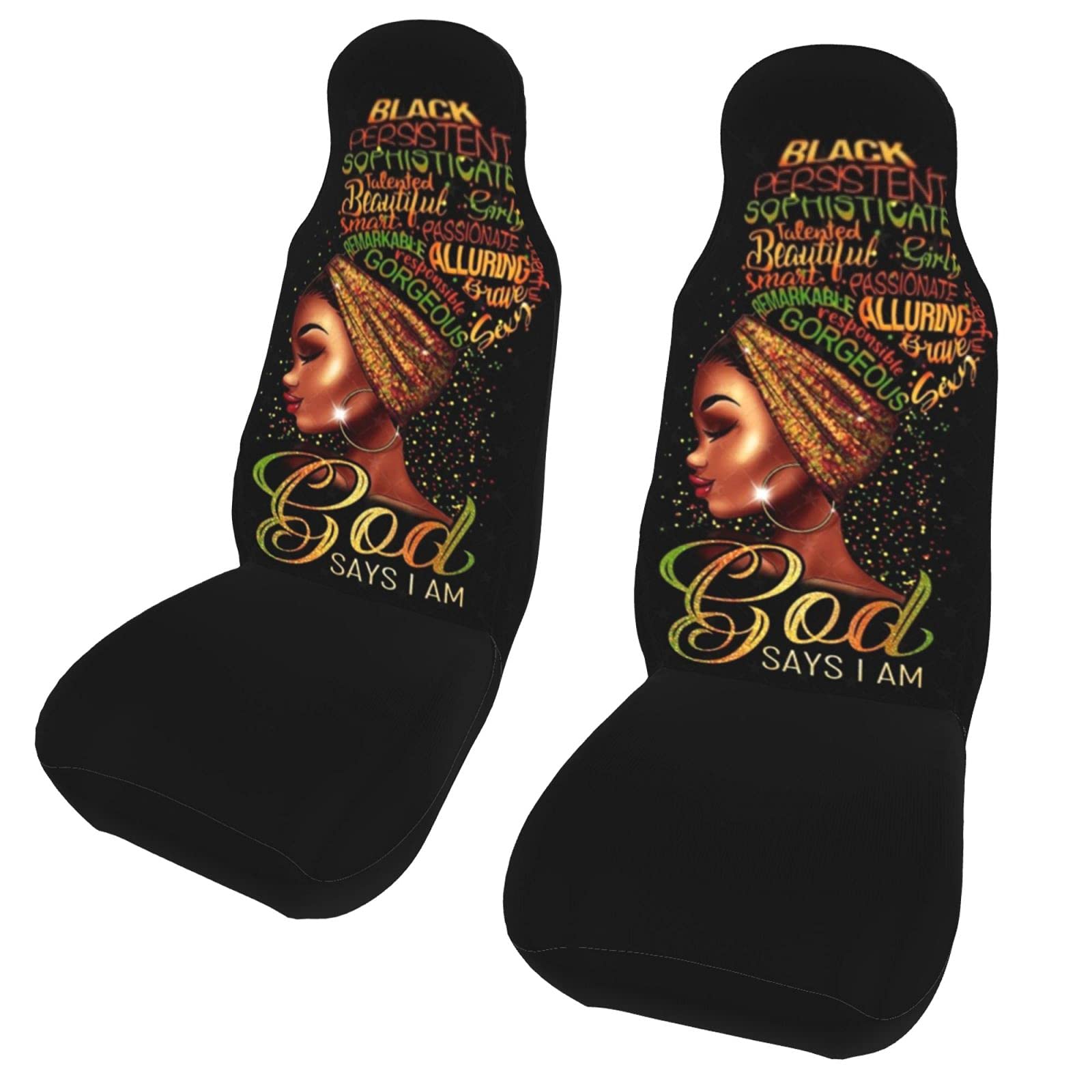 KiuLoamElegant African Women Car Seat Covers, Front Vehicle Seat Protector Car Mat Covers, Universal Fit for Vehicle Sedan SUV and Truck Automotive Interior, 2 Pcs