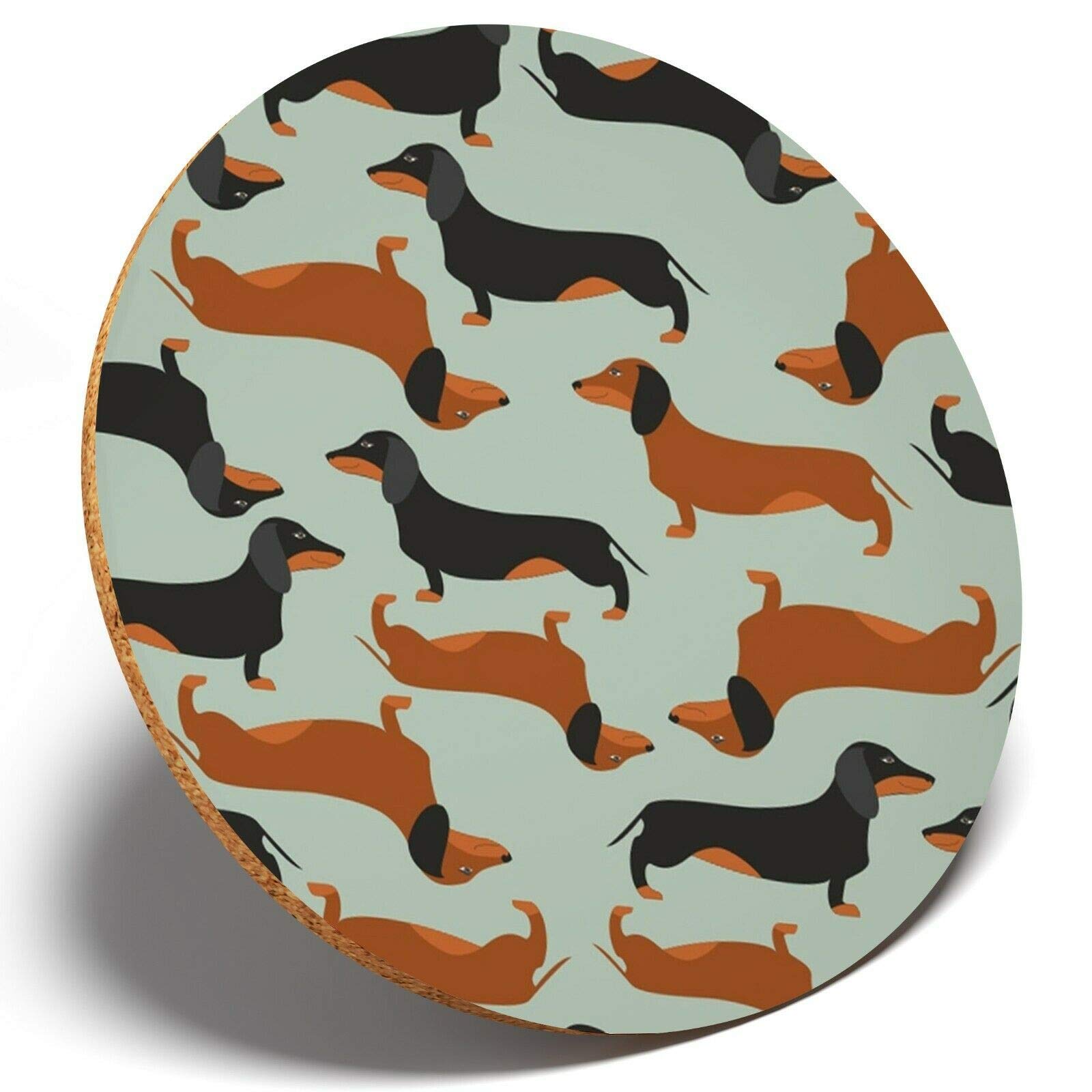 Destination Vinyl Coasters Multicolor 1 X Dachshund Sausage Dog - Round Coaster Kitchen Student Kids #14369
