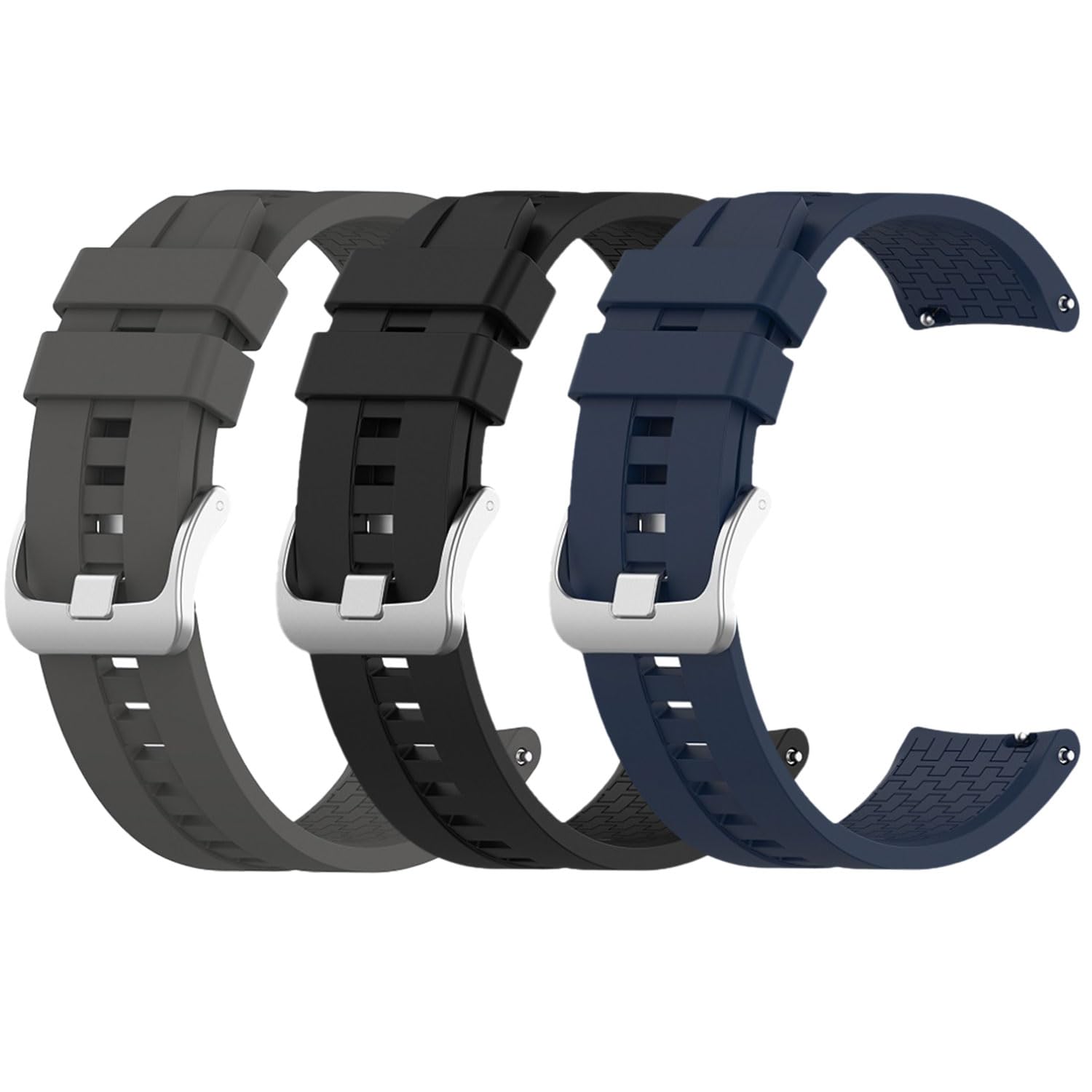 T Tersely Silicone Watch Band Set with Waterproof Function, 22mm Compatible with Huawei GT3 Pro/GT3/GT2 Pro/GT2 46mm and Samsung Watch3 - Pack of 3 (Black/N Blue/Gray)