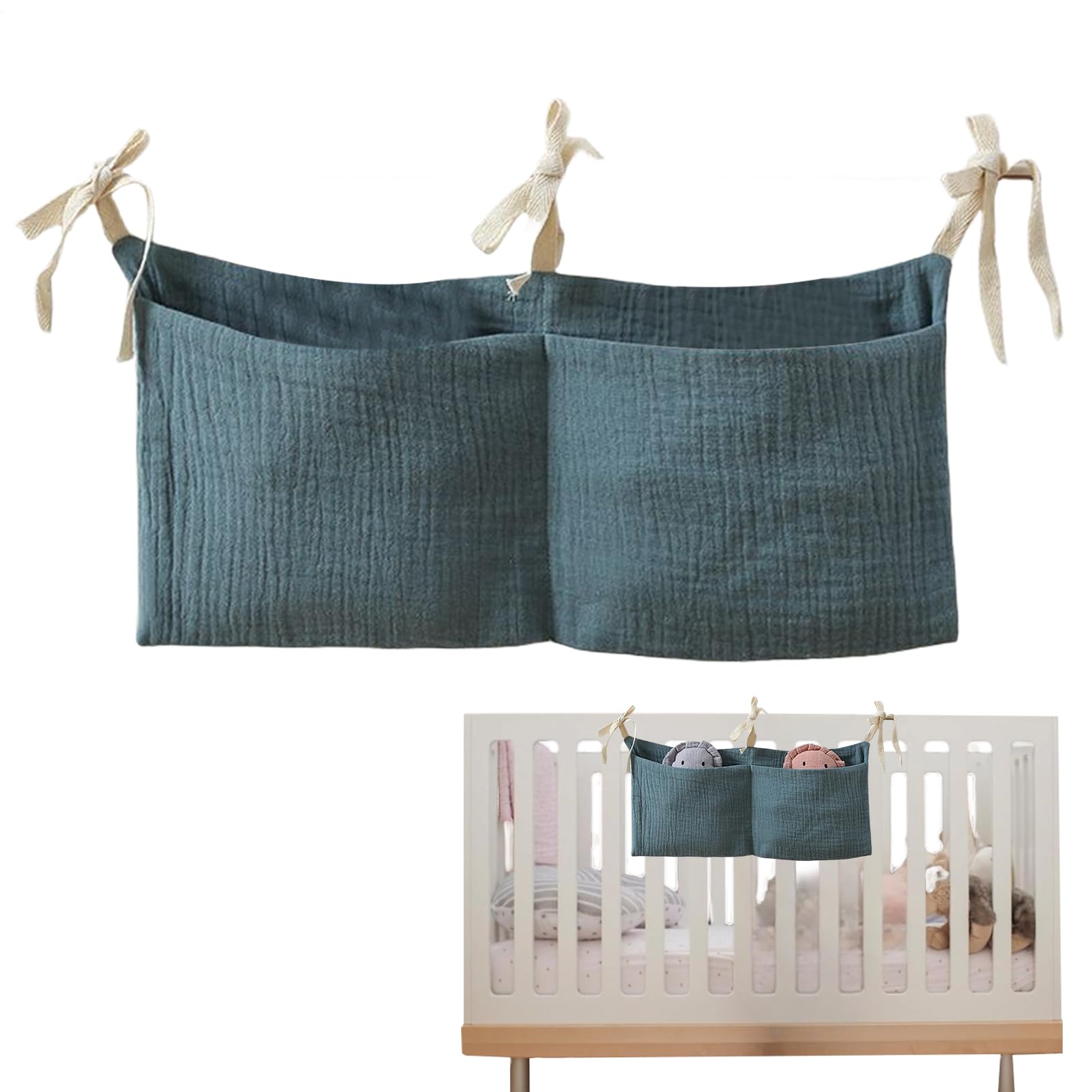 Baby Bedside Storage Bag, Space-Saving Crib Organizer for Diapers, Toys, Books, Milk Bottles, Tissues, Wipes, Hanging Nursery Storage for Baby Needs, 14.96x7.09 Inches