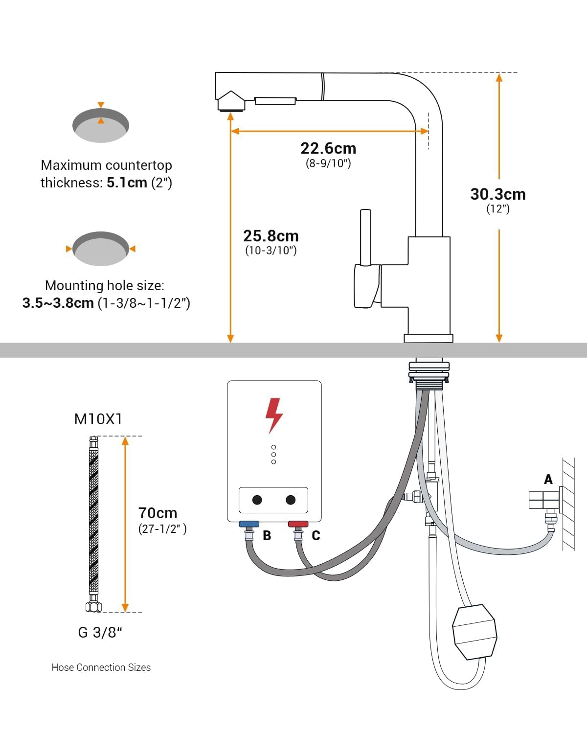 Niederdruck Armatur Küche Ausziehbar, Wasserhahn Küche Niederdruck mit 3 Anschlüssen für Boiler & Untertischgeräte, Küchenarmatur Edelstahl gebürstet, Spültischarmatur mit 2 Strahlarten Brause