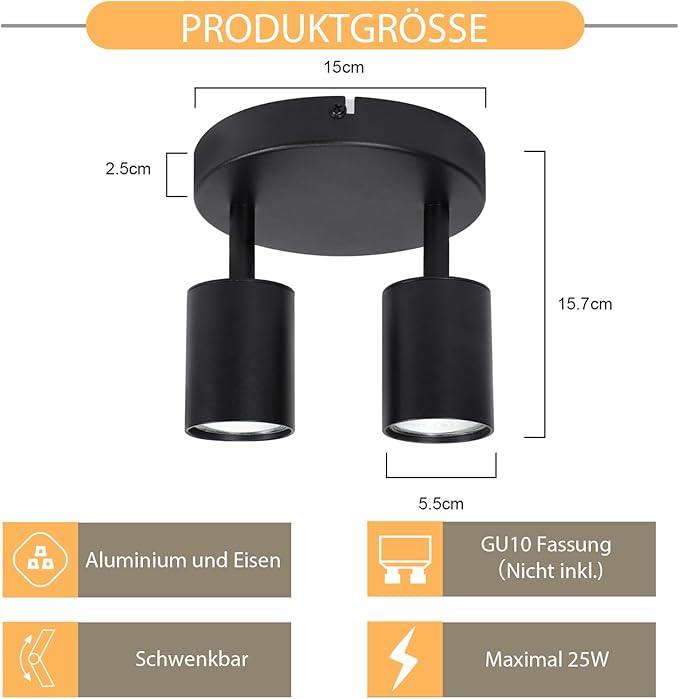ZMH ZMH Plafondlamp Witte plafondspot 2 lampen: plafondspots GU10 plafondspots moderne hallamp 330° draaibaar ronde wandspot voor woonkamer slaapkamer keuken (geen lamp) photo 2