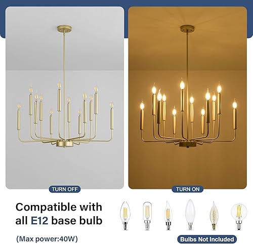 Miniatura 7 de Candelabros Modernos Dorados de Granja, Candelabro de Metal Industrial de 12 Luces, Lámparas Colgantes Clásicas de Velas para Cocina, Comedor, Sala