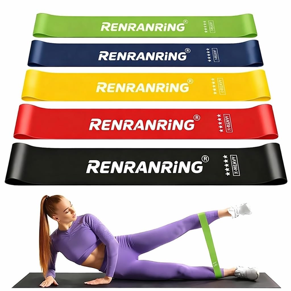 RENRANRING Loop Resistance Band for Workout for Women and Men with Serrations Grip Lines Mini Loop Hip Bands Toning Exercise Bands for Gym Booty Belt Latex Band Yoga Theraband for Fitness - Set of 5