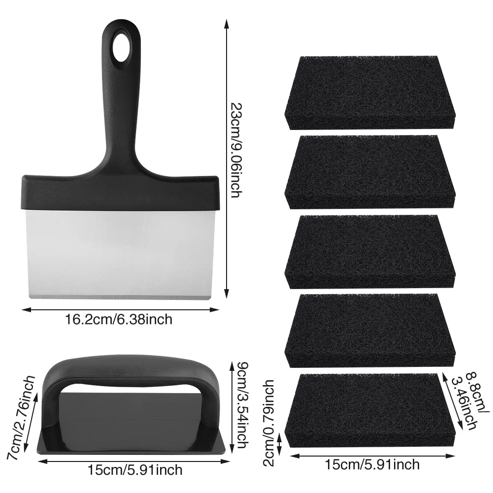 7pcs Griddle Cleaning Kit, Reusable Flat Top Grill Cleaning Kit with Grill Stone, Griddle Scraper & Griddle Brush, Easy Cleaning on Hot or Cold Surfaces(COLOUR:Black) - Image 2