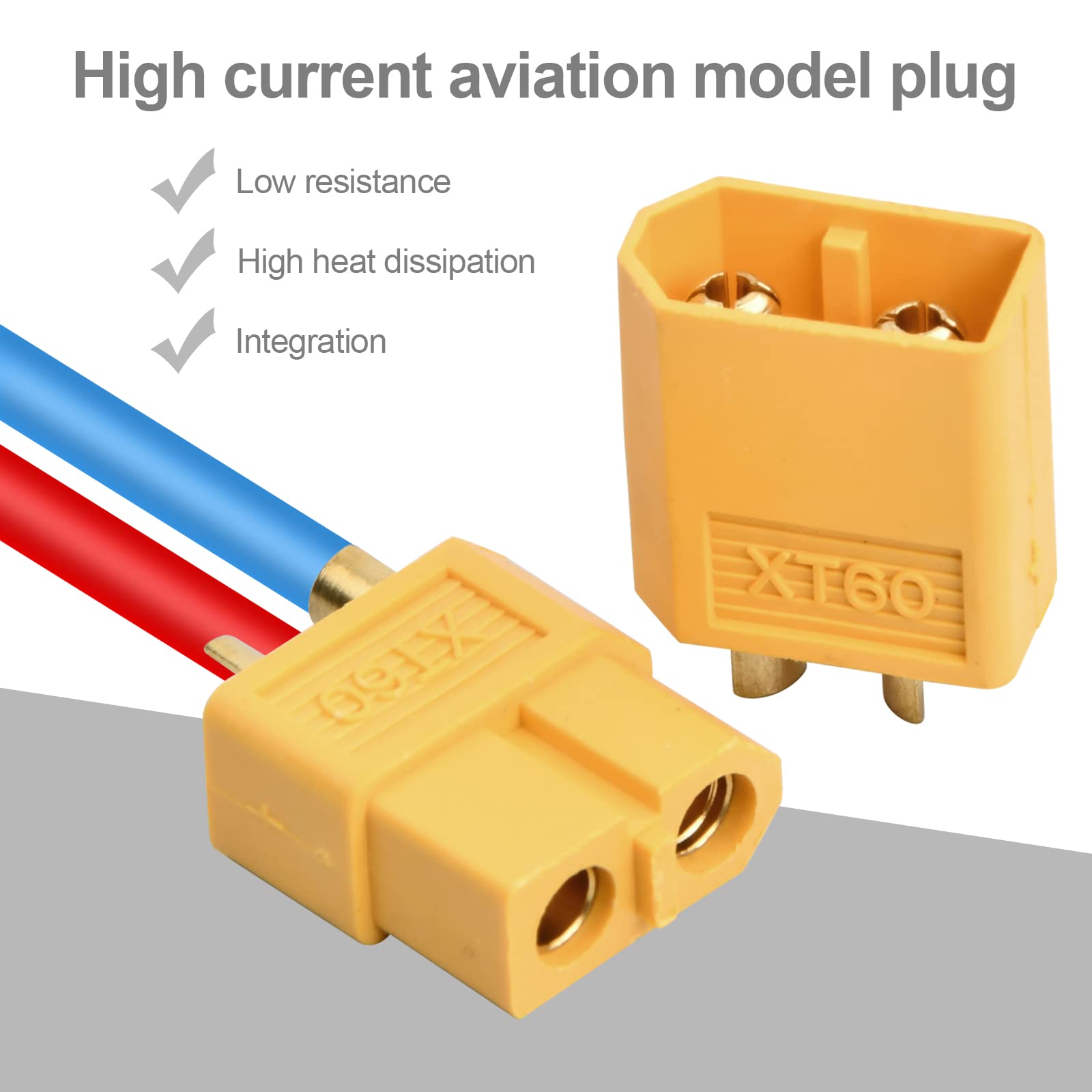 Lot De 2 Connecteurs XT60 Mâle/Femelle – Nylon Haute Température, Or, 65A – Pour Batterie Et Moteur RC