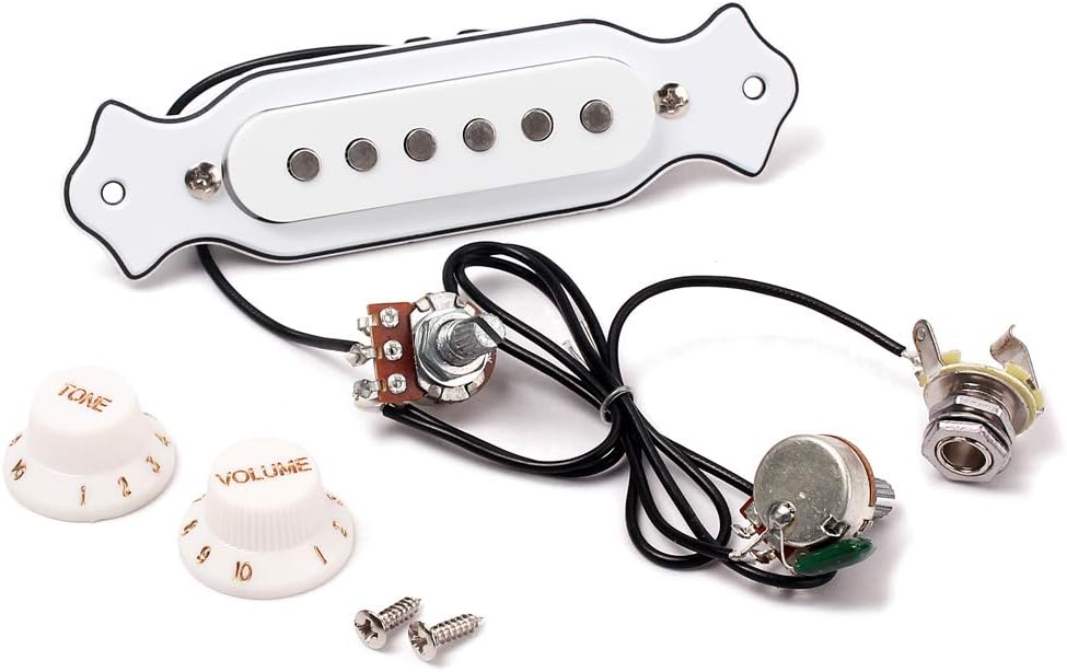 Alnicov Guitar Sound Hole Magnetic Pickup，with Tone Volume Knobs，Pre-wired，for 6 String Folk Acoustic Electric Guitar，White
