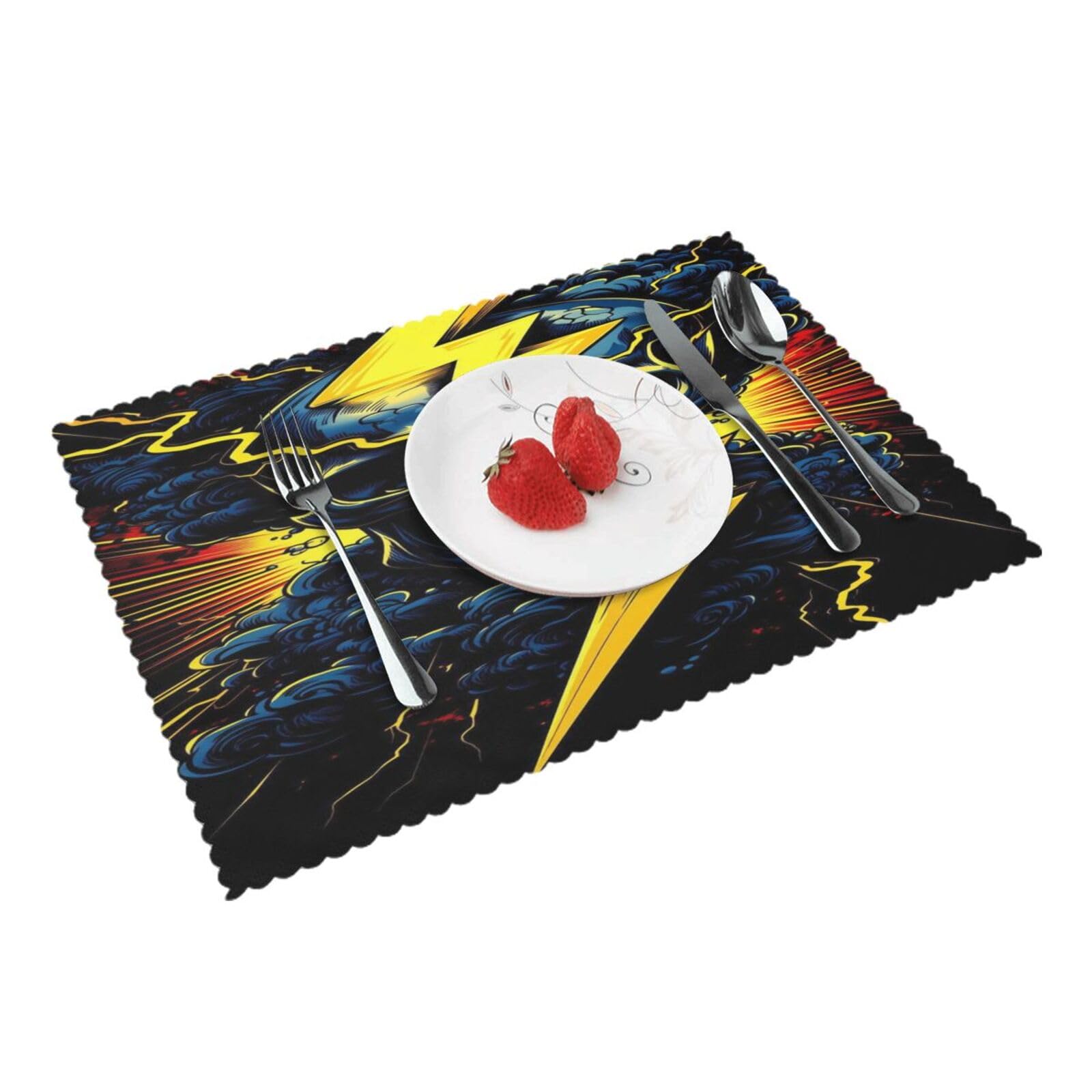 Skull Lightning Clouds Placemats Set of 4 Print Table Mats Place Mats Table Decor for Kitchen Dining 12X18 in