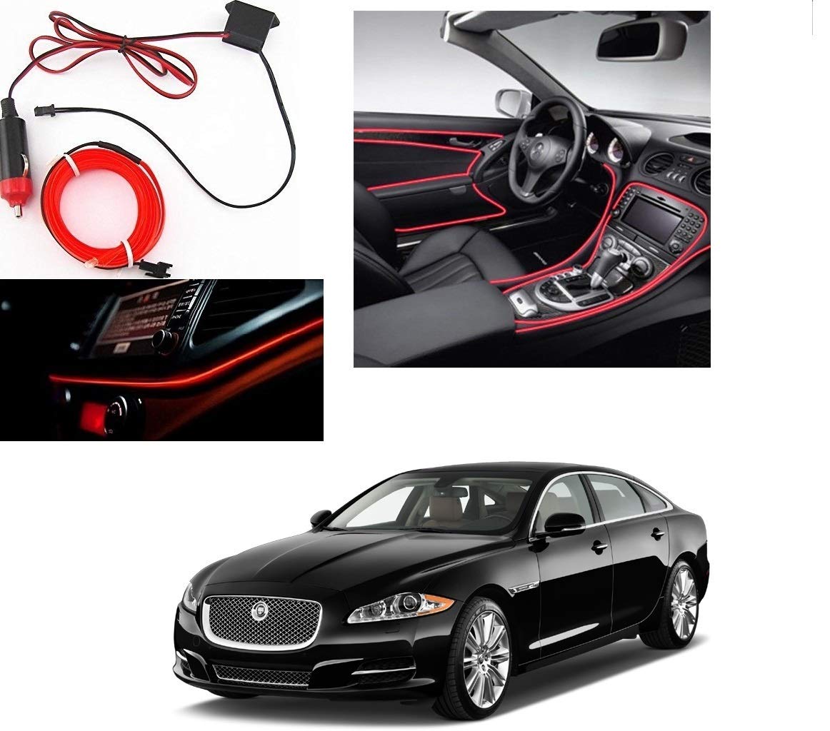 Kozdiko Red Color 12V 5Mtrs Roll Cold Light Car Socket Strip Neon Lamp Mood Creator Decor InteriorLighting for Jaguar XJ-Type