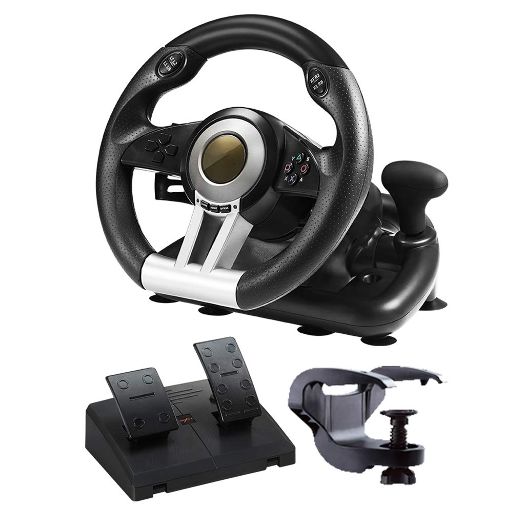 LIfav Racing Game Steering Wheel, Driving Simulator, Support PC / PS3 / PS4 / Xbox One/Switch, with Pedals,Black