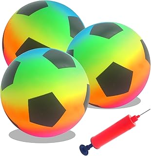 SHENSAIGO Pack of 3 Rainbow Ball Children, PVC Football Children and Adults, Inflatable Balls with Pump, 22 cm Children's ...