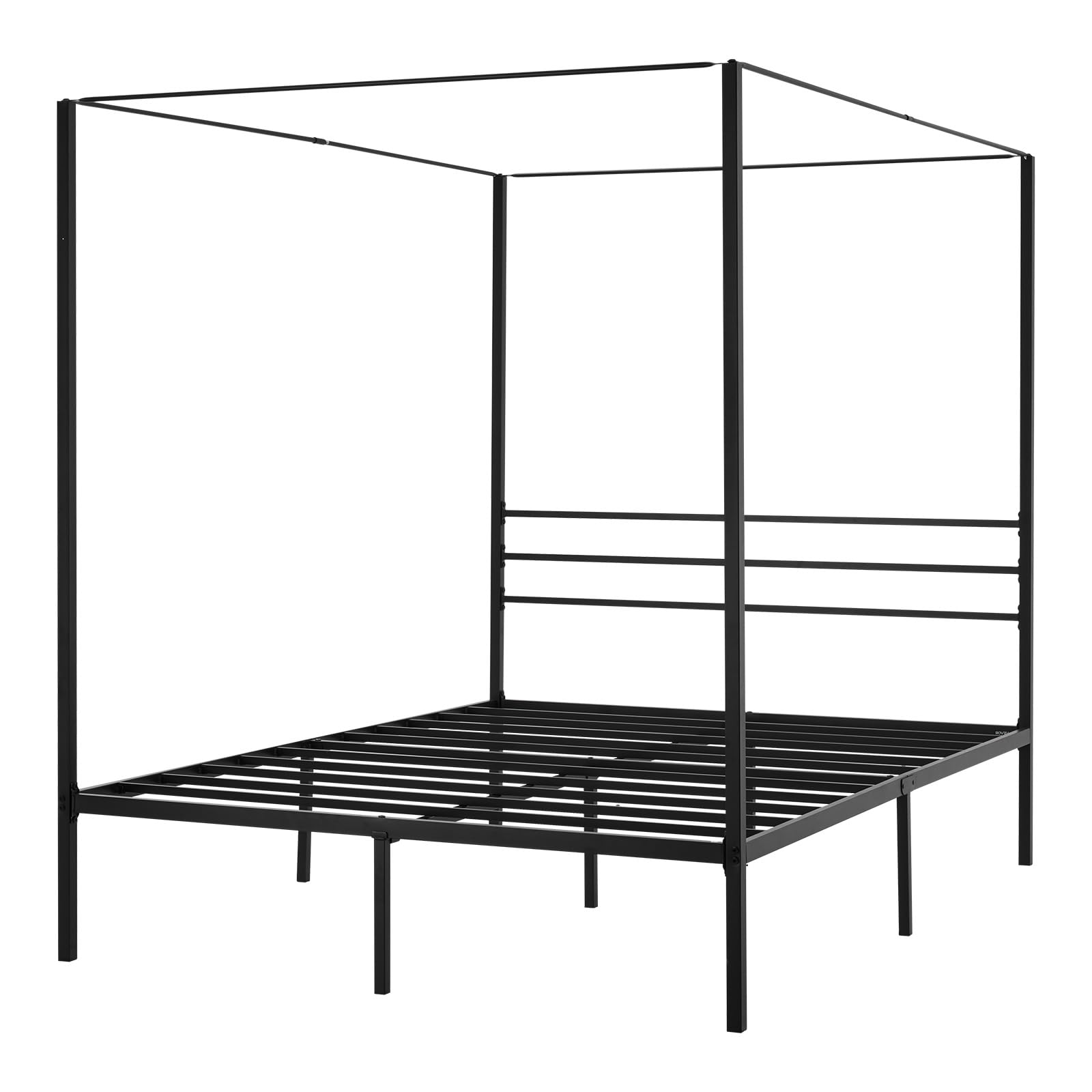 VEVOR Letto a Baldacchino Matrimoniale, Letto in Metallo con Testiera Minimalista e Design a Baldacchino, Robusto Supporto a Doghe in Acciaio Quadrate, Non Necessita di Materasso a Molle, Nero