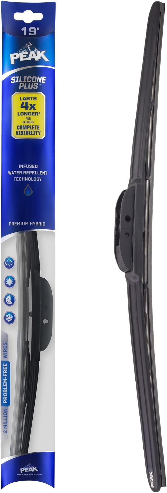 Silicone Plus 19" All-Weather Hybrid Windshield Wiper Blade, Premium Replacement Front Windshield Wiper Blade with Universal Connector, Pack of 1