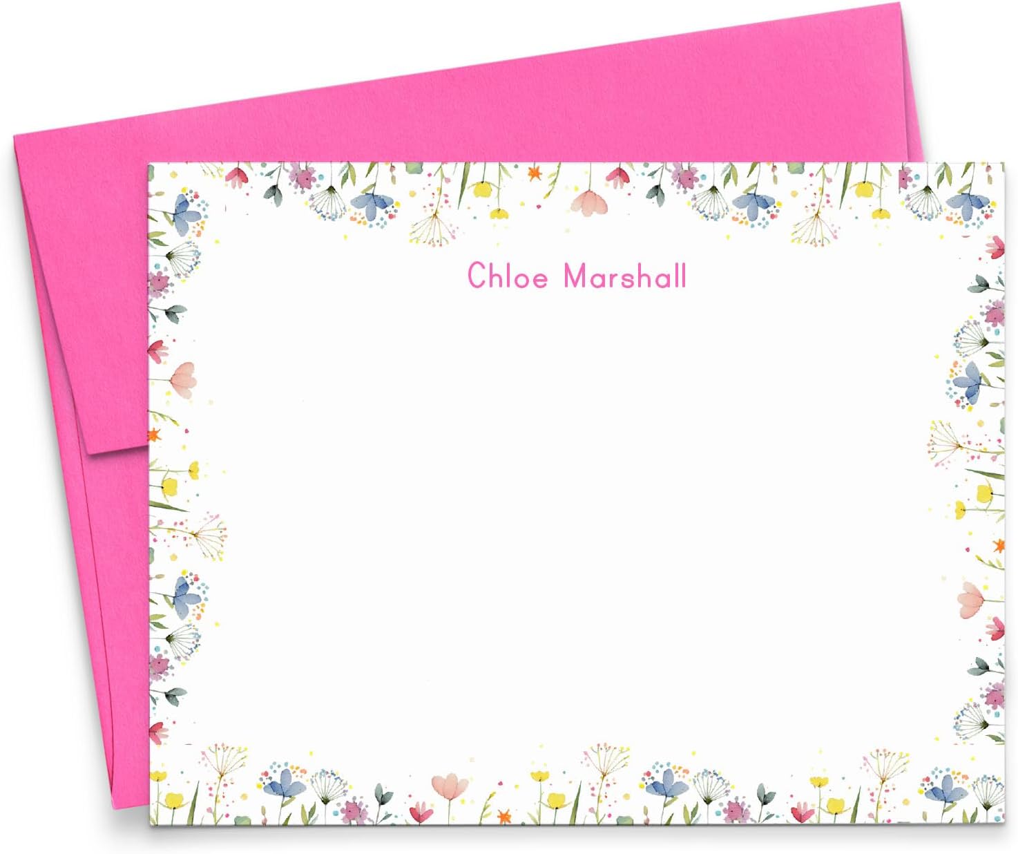 Personalized Kids Stationery Set, Wild Flower Stationary for Girls Note Cards with Florals, Floral Notecards for Kid Custom Notes, Choice of Colors and Quantity
